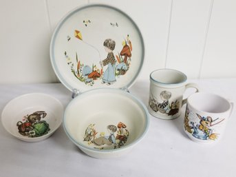 Vintage Children's Oneida Rabbit Bowl And Cup & Dream Weavers Pottery Plate & Bowl Set England