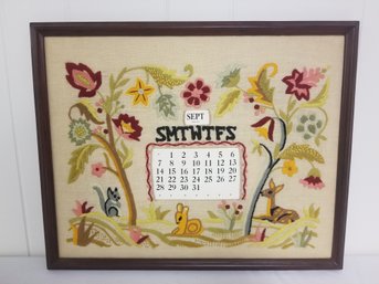 Vintage 1970's Embroidered Wall Hanging Calendar