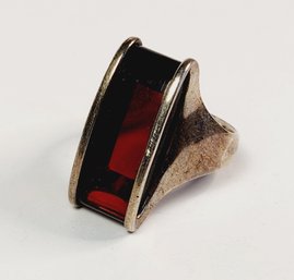 UNiQUE Sterling Silver Retro Design Large Red Stone Ring