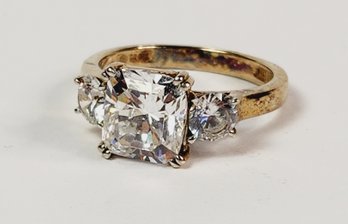 Gold Over Sterling Silver 3 Stone  Engagement Ring