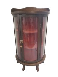 Early 20th Century Half-round Curio Cabinet Hanging Or Table Top Display With Red Felt Interior