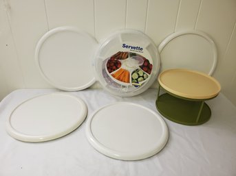 Rubbermaid Lazy Susan Rotating Trays & New Servette Covered Storage Platter