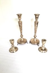 Two Pairs  Of  Antique Duchin Sterling Silver Candlestick Holders