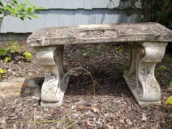 Stone Garden Cement Bench Victorian Art Nouveau Style, Signed