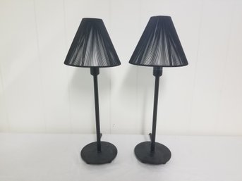 Pair Of Buffet Table Stick Metal Lamps With Extra Set Of Shades