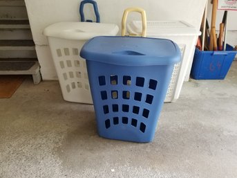 Three Clothes Hampers Plastic Laundry Baskets