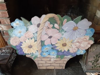 Hand Painted Artist Signed Floral Wood Fireplace Dummy Screen