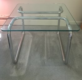 Vintage 1970's Tubular Chrome & Glass Top End Table