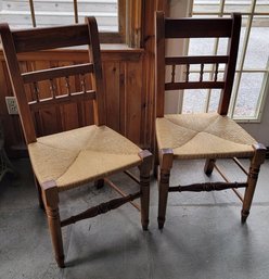 Pair Rush Seat Side Chairs