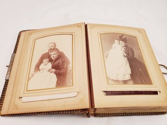 1800s Antique Red Leather Photo Album With Photos