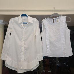 White Poplin Tailored Women's Shirt & Rina Scimento Embroidered Sleeveless Top - NWT Size M
