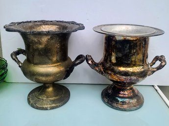 Pair Of Vintage Silver Plate Urn Style Ice Buckets