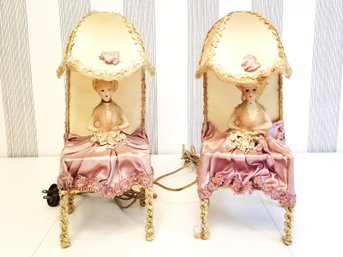 Unique Pair Of Antique Of Victorian Doll Boudoir Lamps