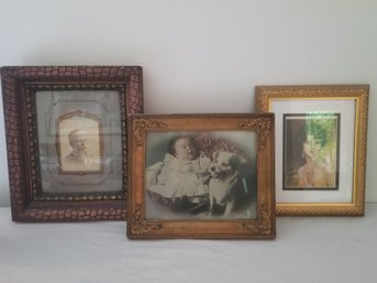 Trio Of Antique Framed Portraits & Earl Christy Flapper Girl Print