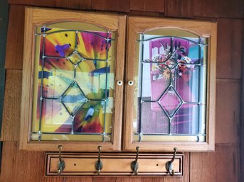 Pair Of Repurposed Photographs Under Stained Glass Doors - Wall Decor