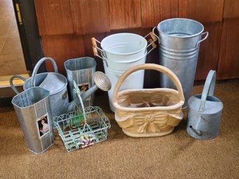 Lot Gardening Pots & Baskets - Including Restoration Hardware Water Can & Coca Cola Containers