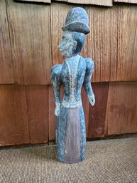 Large Pier 1 Distressed Antiqued Wood Painted Woman Carved Figurine