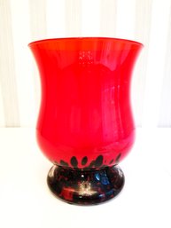 Vintage Large 11' Glass Ruby Red Vase With Leopard Print Base