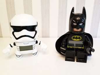 Vintage DC Comics BATMAN & Star Wars Storm Trooper Digital Alarm Clocks