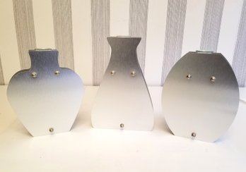 Set Of 3 MCM Contemporary Brushed Aluminum Bud Vases
