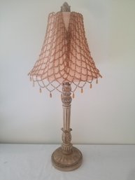 Vintage Resin Table Lamp With Beaded Tassel Shade