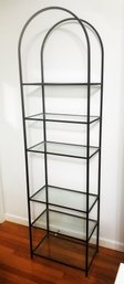 Vintage 6-shelf Arched Etagere Brown Metal With Open Glass Shelves