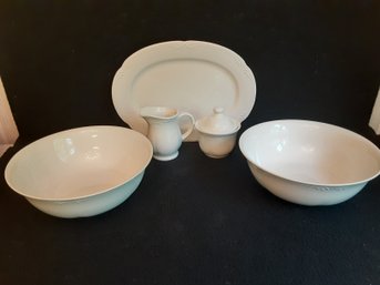 Pfaltzgraff White Serving Bowls, Oval Platter & Sugar Bowl / Creamer