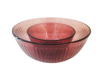 Vintage Cranberry Ribbed Mixing Pyrex Bowls