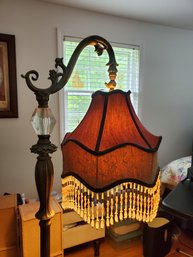 Victorian Vintage Look Floor Lamp With Fabric Fringed Beaded Shade