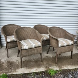 Four Wicker And Metal Chairs With Cushions