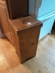 Vintage Wood Trash Can With Latched Lid