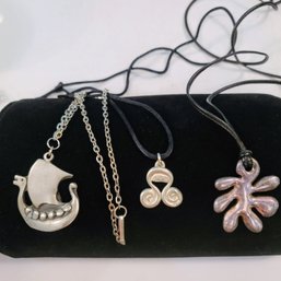 Pendant Necklaces: Tennesmed Sweden Pewter Viking Ship, Oldham Swirl, And Abstract Shape