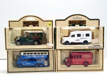 Lot Of 4 Lledo Days Gone Vintage Model Ambulance, Fire Brigade, Piano Truck, Double Decker Bus Diecast England