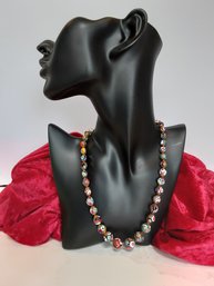Gorgeous Vintage Hand Painted   Glass Bead Necklace