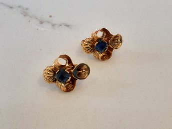 Vintage 14K Blue Stone Earrings 3.48 G.