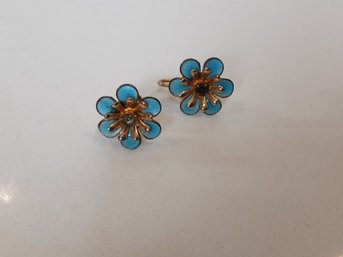 Vintage Blue Flower Clip On Earrings