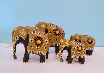 Hand Painted Traveling Elephant Family - Set Of 4 Figurines