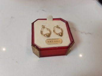 14K Gold Drop Heart Earrings 0.42 G.