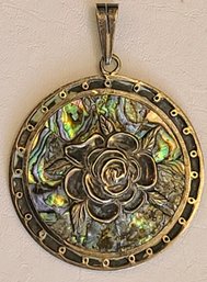 Sterling Silver And Abalone Shell Flower Pendant (made In Mexico)