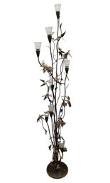 Vintage Art Deco 68' Bronze Finish Iron & Lily Shaped Glass Tealight Floor Lamp Sculpture