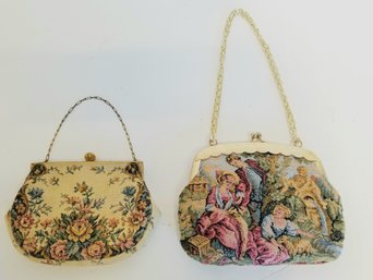 Vintage Pair Of Petit Tapestry Evening Bags
