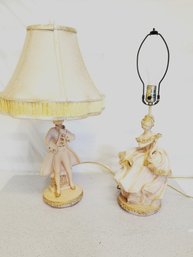Vintage Victorian Man & Woman Ceramic Lamps By F.A.i.P.