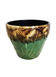 Vintage 8' Green & Brown Glazed Pottery Sun & Moon Planter