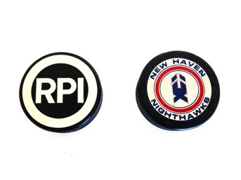 Vintage New Haven Nighthawks & RPI Hockey Pucks