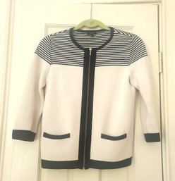 Talbots Black And White Striped Zip Up Sweater (petite Medium)
