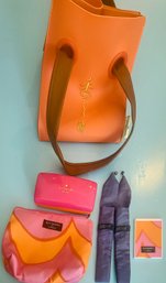 Small Orange Tote From Shangri-la Hotel And Resorts And Makeup Storage (Marimekko/Clinique And Meifa)