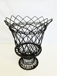 Vintage MCM 12' Handmade Black Twisted Wire Pedestal Planter/basket