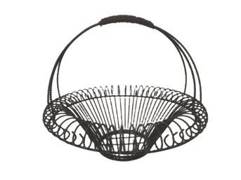 Oversized Antique Iron Wire Jardiniere Flower Basket With Handle