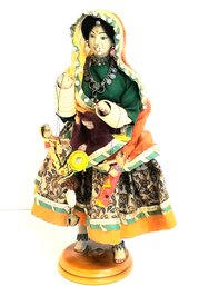Unique Vintage Handmade India Folk Art Doll With Traditional Sari Costume Dress