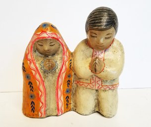 Vintage TONALA Mexican Pottery Praying Man & Woman Signed